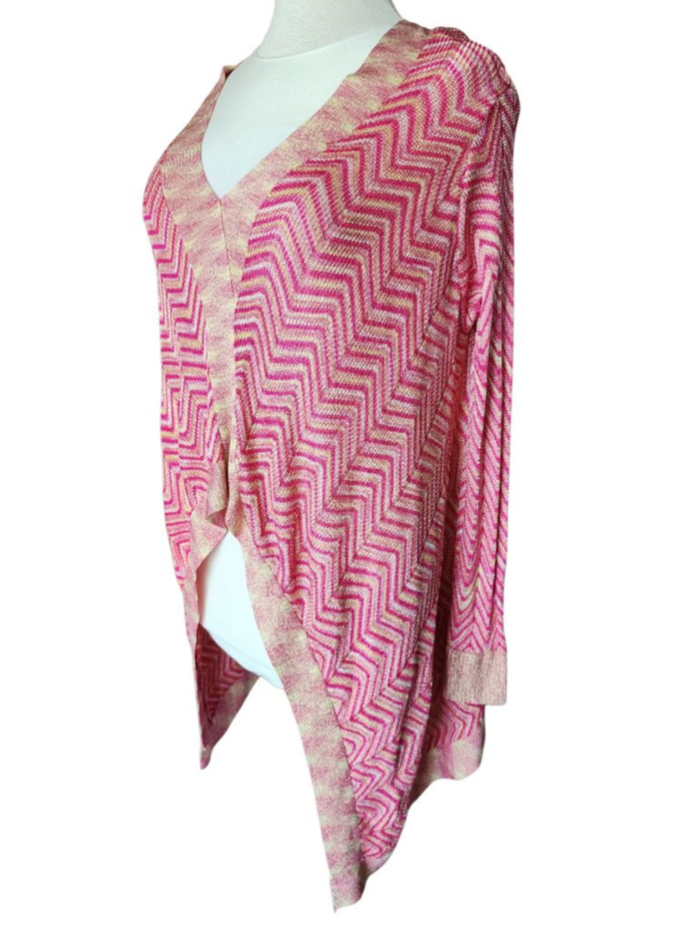 INC Petite Pink Chevron Knit Pullover Cardigan Shimmer Metallic Sweater PS